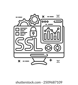 SSL Analytics Outline Icon, Vector illustration