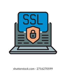Icono de línea negra del certificado SSL. Elemento aislado de Vector. Trazo editable