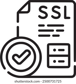 SSL certificate document, representing secure online transactions. SSL certificate icon representing online security and encrypted transactions. EPS