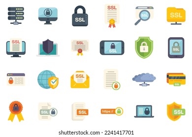 Los iconos de certificado SSL establecen el vector plano. Seguridad de Ssl. Explorar virus aislados