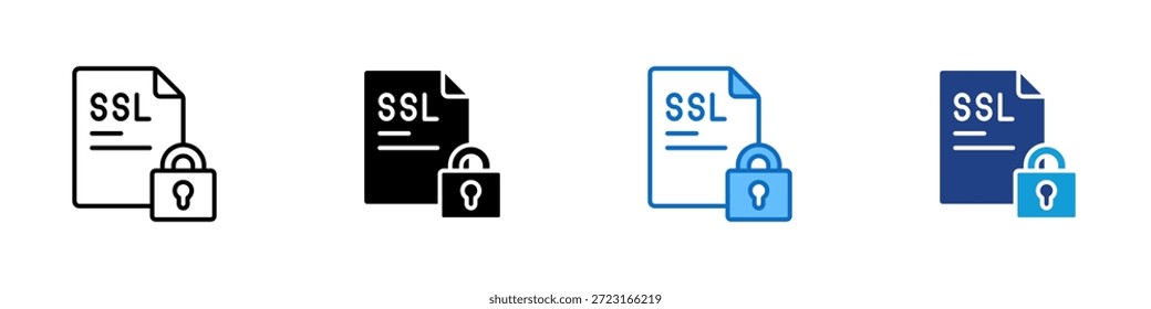 Certificado SSL Vector de diseño de íconos de varios estilos: certificado SSL seguro que garantiza la comunicación cifrada y el intercambio de datos de confianza