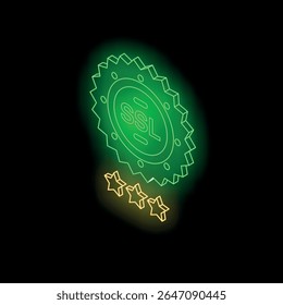 Ssl certificate with three stars representing high quality rating, glowing neon green on black background