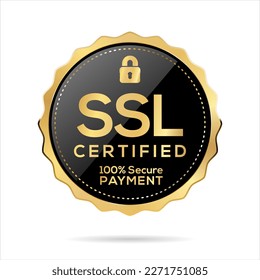 Ilustración del vector de etiquetas negras y de oro certificadas por SSL 