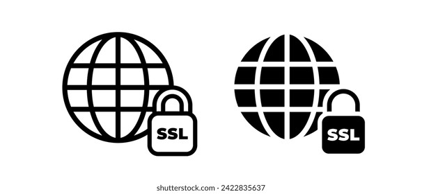 Ssl encryption icon vector set. Secure ssl with globe symbol