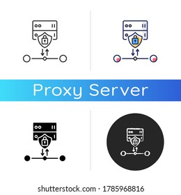 SSl encryption icon. Website safety, cybersecurity. Linear black and RGB color styles. Reverse proxy for user and host protection, internet security certificate. Isolated vector illustrations