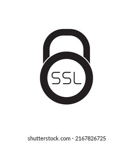 Icono de bloqueo SSL en glifo plano negro, estilo relleno aislado en fondo blanco