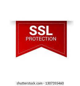 SSL protection red banner.SSL secure label,sticker,banner