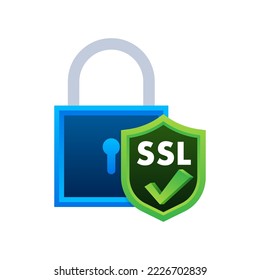 SSL Secure connection icon vector illustration isolated on white background, flat style secured ssl shield symbols.