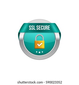 SSL secure protection symbol. SSL security transaction button with ribbon. Lock guard design icon