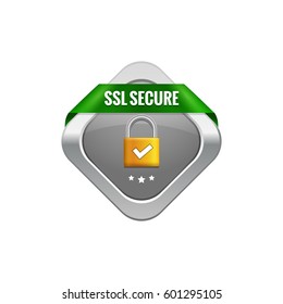 SSL secure protection symbol. SSL security transaction button with ribbon. Lock guard design icon.