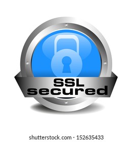 SSL secured blue sign isolated on a white background