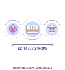 SSN number privacy loop concept icon. Sensitive data protection. Personal data security abstract idea thin line illustration. Isolated outline drawing. Editable stroke. Arial font used