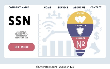 SSN - Social Security Number acronym, business   concept. word lettering typography design illustration with line icons and ornaments.  Internet web site promotion concept vector layout.