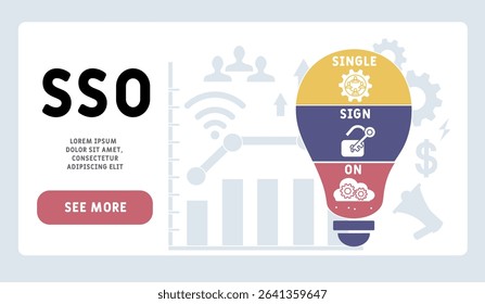 SSO single sign on acronym. business concept background. vector illustration concept with keywords and icons. lettering illustration with icons for web banner, flyer, landing pag