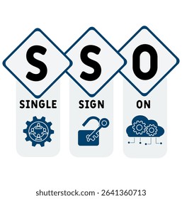 SSO single sign on acronym. business concept background. vector illustration concept with keywords and icons. lettering illustration with icons for web banner, flyer, landing pag