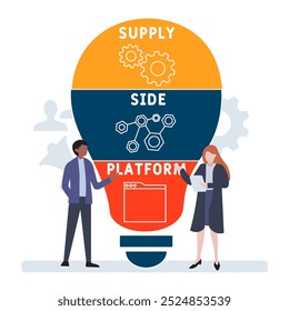 SSP Supply Side Platform acrônimo. Business Concepts background. conceito de ilustração vetorial com palavras-chave e ícones. ilustração de letras com ícones para banner web, folheto, landing