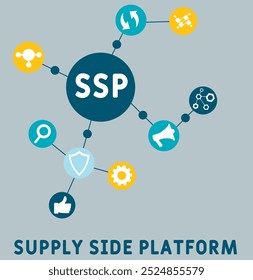 SSP supply side platform acronym. business concept background. vector illustration concept with keywords and icons. lettering illustration with icons for web banner, flyer, landing