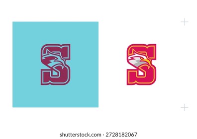 S-Sport-Logo mit Adler-Symbol Inspiriert von amerikanischen Universitäten. Einzeln auf weißem Hintergrund.