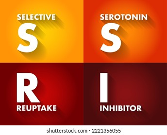 SSRI Selective Serotonin Reuptake Inhibitor - class of drugs that are typically used as antidepressants in the treatment of major depressive disorders, acronym text concept background