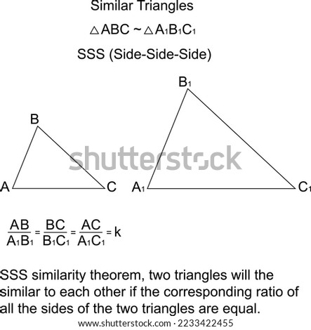 SSS similarity theorem, two triangles will the similar to each other if the corresponding ratio of all the sides of the two triangles are equal.