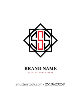 SSS círculo de três letras modelo icônico do vetor do projeto do logotipo, monograma, abstrato, marca de palavra, marca de carta, negócio, tipografia, plano, minimalista, marca, inicial