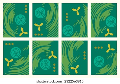 SSTKabstract. Editable templates set, Green tones. Unique cover of brochure, poster in bauhaus style.