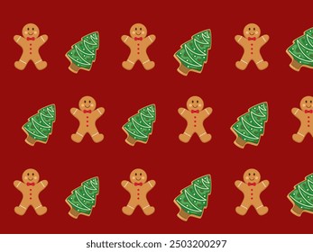 SSTKChristmas background,gingger breadman and green christmas cookies trees  with red back ground.