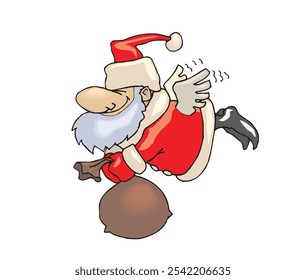 "sstkchristmas Santa Claus with angel wings, soaring through the sky while carrying his sack of gifts. A whimsical and festive illustration perfect for holiday decor!"