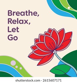 sstkWellness :A vibrant design featuring tropical flowers and lush greenery set against a soothing background. The harmonious blend of red, green, and abstract tones inspires mindfulness 