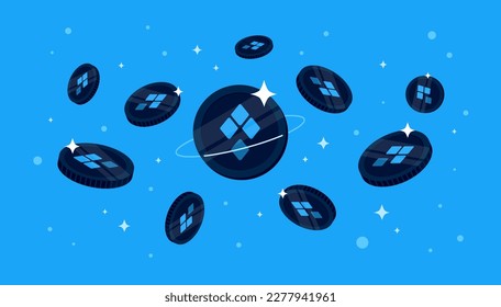 ssv.network coins falling from the sky. SSV cryptocurrency concept banner background.