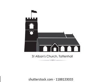 St Alban's Church, Tattenhall silhouette on white background 