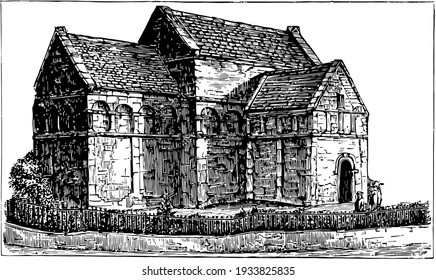 St. Aldhelm's Church, Bradford-on-Avon vintage illustration. 