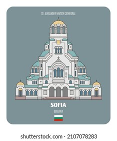 St. Alexander Nevsky Cathedral in Sofia, Bulgaria. Architectural symbols of European cities. Colorful vector 