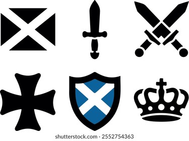 st andrew's day elements sets silhouette vector