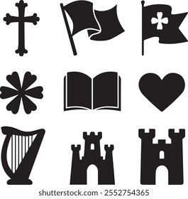 st andrew's day elements sets silhouette vector