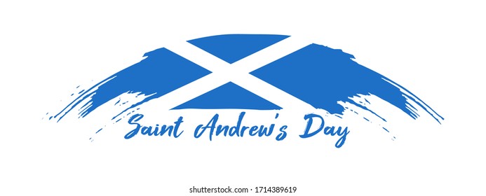 St. Andrew's day holiday. Watercolor painting Scotland national flag. Grunge brush stroke scottish patriotic blue flag with nation symbol - Saint Andrew's Cross. Vector abstract illustration