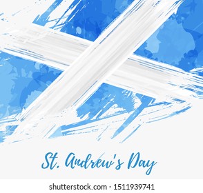 St. Andrew's day - national holiday in Scotland. Template for invitation, poster, flyer, banner, etc. Abstract watercolor splashes flag of Scotland