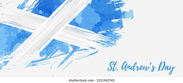 St. Andrew's day - national holiday in Scotland. Template for invitation, poster, flyer, banner, etc. Abstract watercolor splashes flag of Scotland