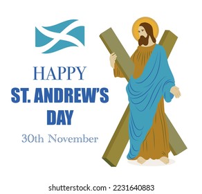 St. Andrew's day - National holiday in Scotland with Saint Andrew the Apostle​​​.Template for invitation, poster, flyer, banner, flag of Scotland. Vector illustration.