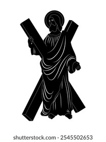 St. Andrew's day - National holiday in Scotland with Saint Andrew the Apostle​​​ in silhouette. Vector illustration.