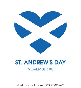 St. Andrew's Day Poster with scottish flag in heart shape vector. Flag of Scotland in heart shape icon isolated on a white background. Saint Andrew's Day label, November 30. Important day