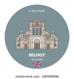 St. Anne's Cathedral in Belfast, UK. Architectural symbols of European cities. Colorful vector 