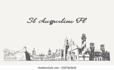 St. Augustine, Florida, USA, hand drawn vector illustration, sketch