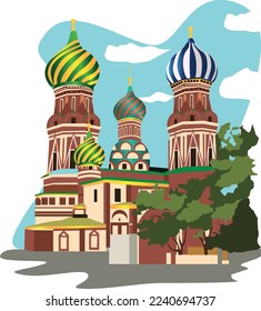 . St. Basil s Cathedral on Red square. Kremlin palace isolated. vector illustration of the Russian Kremlin. landmark of the Russian  travel poster