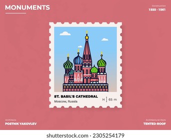 St. Basil's Cathedral Monument Postage stamp ticket design with information-vector illustration design