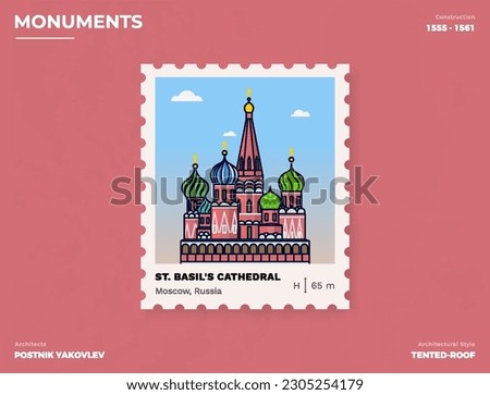 St. Basil's Cathedral Monument Postage stamp ticket design with information-vector illustration design