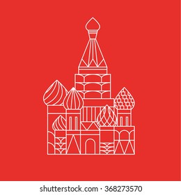St. Basil's
Cathedral, Moscow, Russia, Red square. Line art, flat style. Simple icon