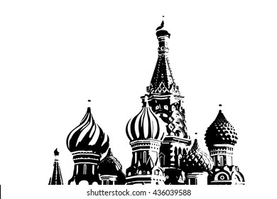 St. Basil's Cathedral on Red Square, Moscow, Russia. Landmark Silhouette. Vector illustration.