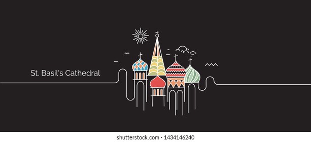 St Basil's Cathedral, Red Square, Moscow, Russia. Flat Line Art Vector illustration