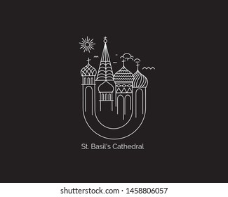 St Basil's Cathedral, Red Square, Moscow, Russia. Flat Line Art Vector illustration